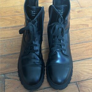 Women’s Black Leather Prada Combat Boots